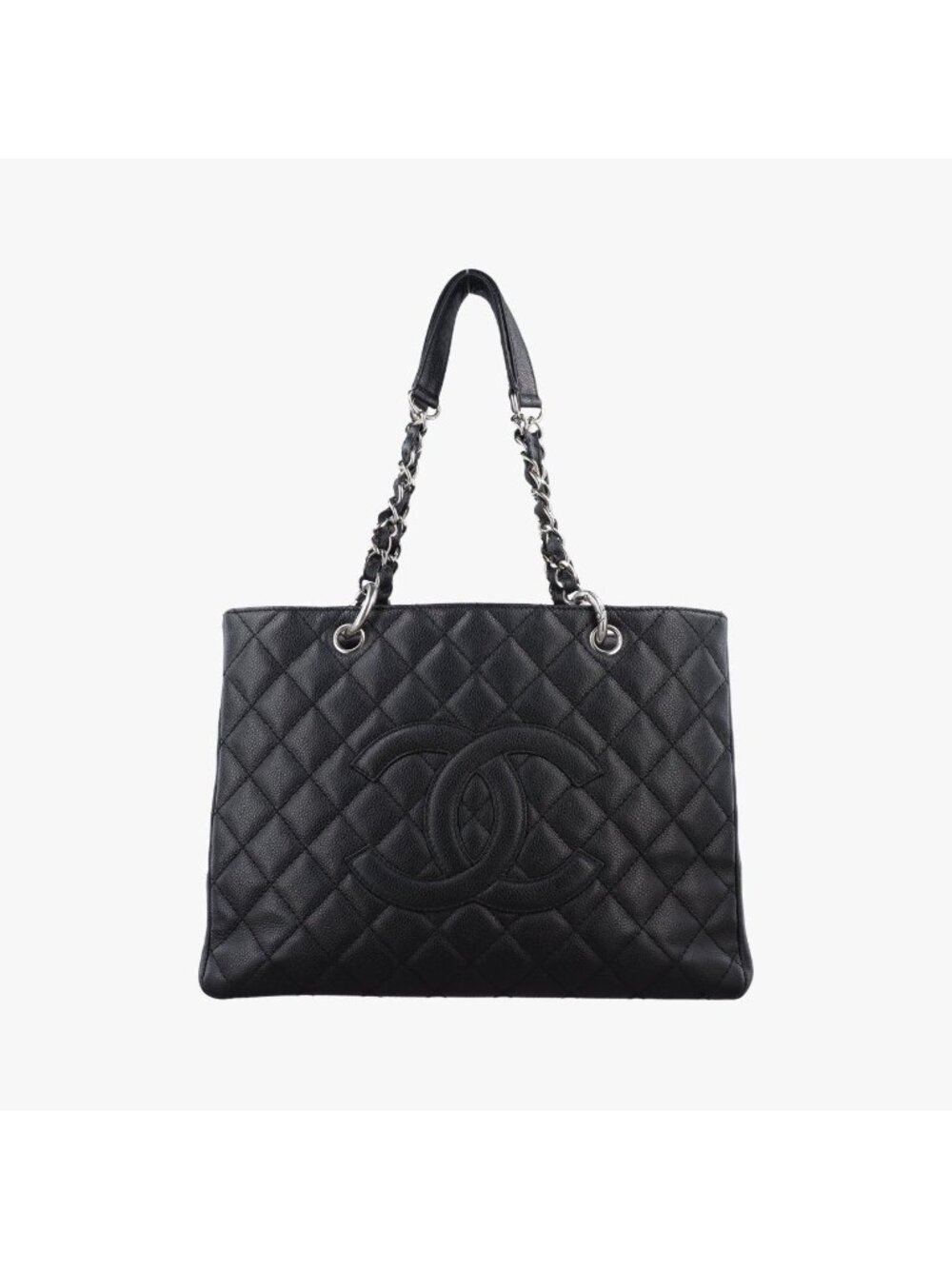 Chanel Quilted CC Logo Grand Shopping Tote GST Black Caviar Leather